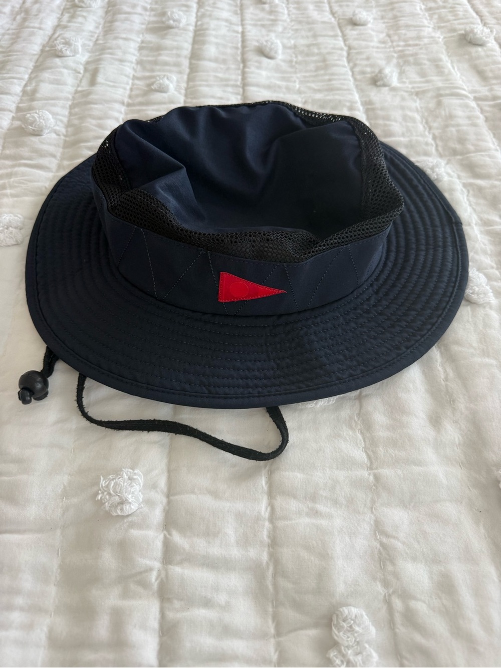 Men's Navy Bucket Hat with Red Accent and Chin Cord